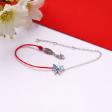 Silver 925 Butterfly Enamel Link Chain & Red Rope Bracelet