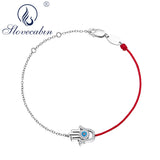 Silver 925 Evil Eye Half Link Chain & Half Red Rope Crystal Bracelet