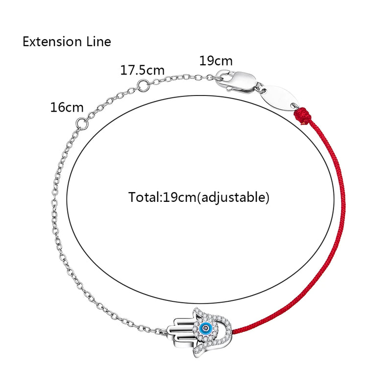Silver 925 Evil Eye Half Link Chain & Half Red Rope Crystal Bracelet