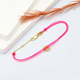 Silver 925 Daisy Flower Double Pink Rope Bracelet & Bangle