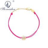 Silver 925 Daisy Flower Double Pink Rope Bracelet & Bangle