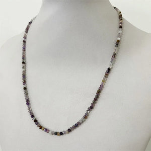 3MM Faceted Cacoxenite Rutilated Purple Lodolite Quartz Necklace
