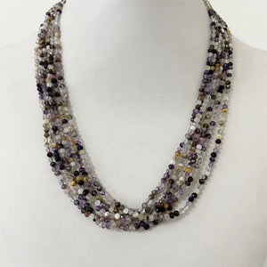 3MM Faceted Cacoxenite Rutilated Purple Lodolite Quartz Necklace