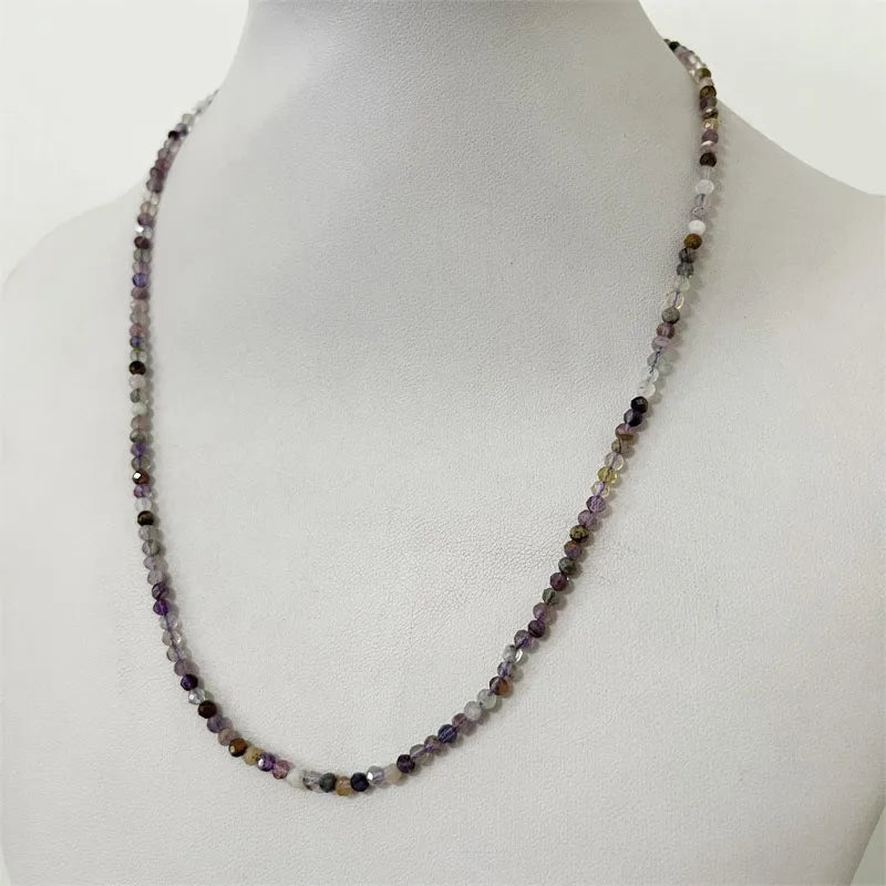 3MM Faceted Cacoxenite Rutilated Purple Lodolite Quartz Necklace