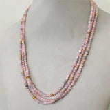 3MM Faceted Morganite Choker Necklace Natural Stone Beaded Gem Jewelry
