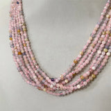 3MM Faceted Morganite Choker Necklace Natural Stone Beaded Gem Jewelry