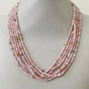 3MM Faceted Morganite Choker Necklace Natural Stone Beaded Gem Jewelry