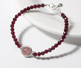 925 Silver Red Garnet & Rose Quartz Stone Bracelet