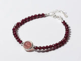 925 Silver Red Garnet & Rose Quartz Stone Bracelet