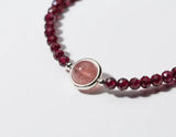 925 Silver Red Garnet & Rose Quartz Stone Bracelet