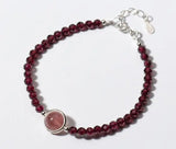 925 Silver Red Garnet & Rose Quartz Stone Bracelet