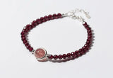 925 Silver Red Garnet & Rose Quartz Stone Bracelet