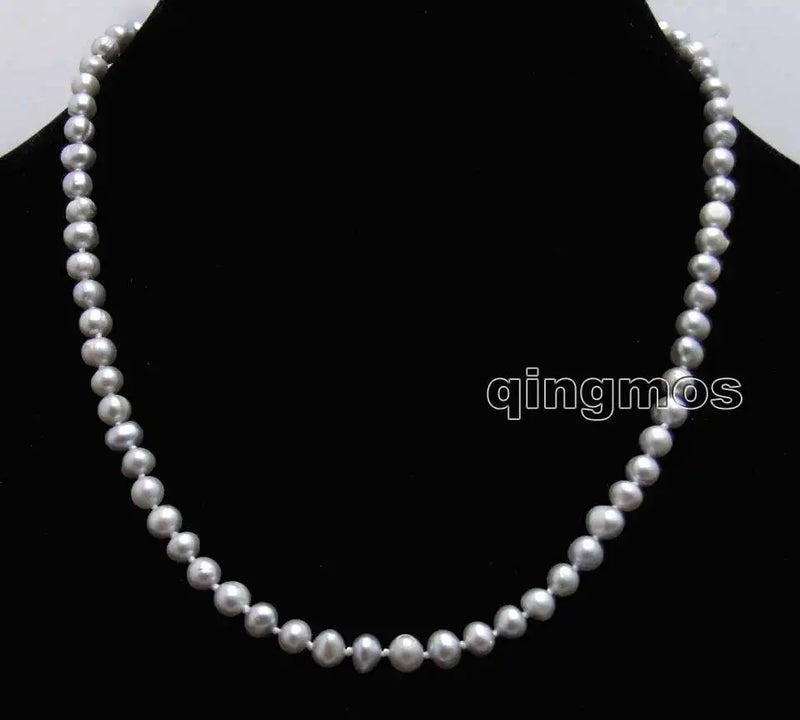 Gray Round Freshwater Pearl 17'' Necklace-nec6303