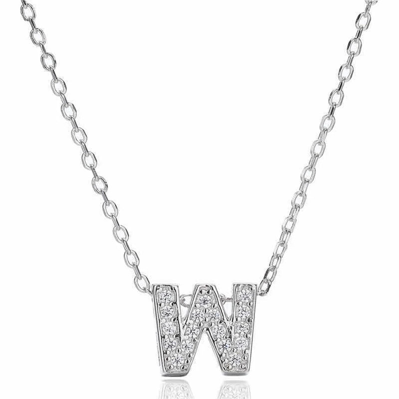 Sterling Silver A-Z Alphabet Pendant Necklace Zircon Letter Charm Choker