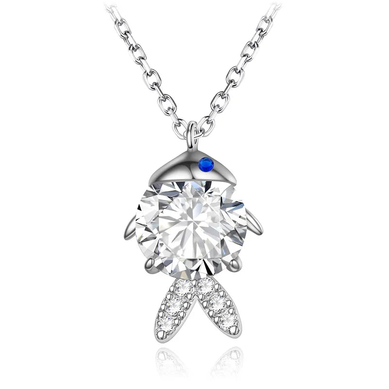 925 Silver Fish Zircon Pendant Necklace for Women