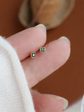 925 Silver Green Zircon Stud Earrings Inlaid Crystals Wedding Jewelry