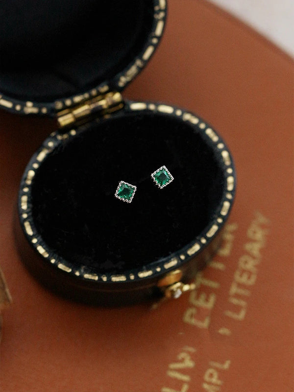 925 Silver Green Zircon Stud Earrings Inlaid Crystals Wedding Jewelry