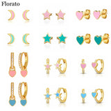 925 Silver Enamel Star/Moon/Heart Stud Earrings for Women