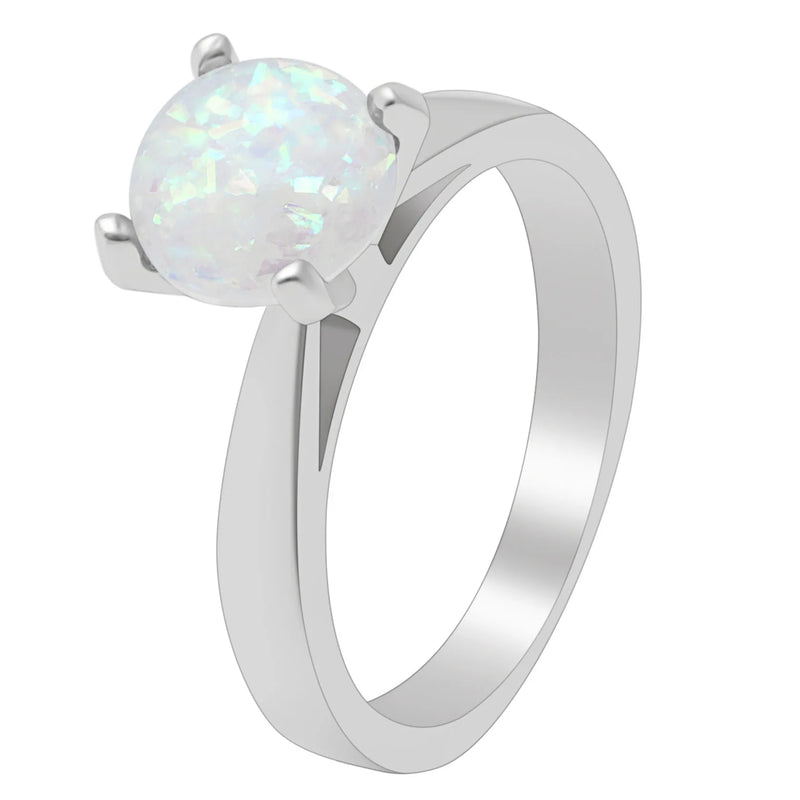 Pink Fire Opal Ring Silver Claw Bead Charms Wedding Engagement Women