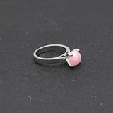Pink Fire Opal Ring Silver Claw Bead Charms Wedding Engagement Women