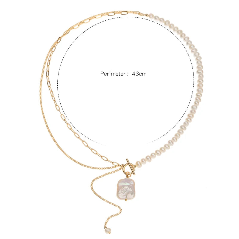 Square Baroque Pearl Necklace Natural Freshwater Pendant Chain