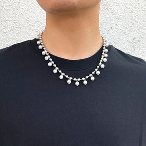 Beads Chain with Pearl Pendant Choker Necklace Men Beaded Chains