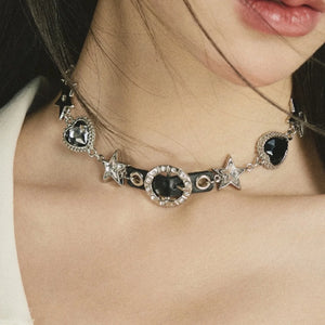 Love Butterfly Star Rhinestone Leather Necklace Choker