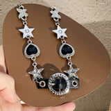 Love Butterfly Star Rhinestone Leather Necklace Choker