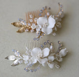 Ceramic Floral Bridal Comb Silver Leaf Hair Piece
