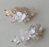 Ceramic Floral Bridal Comb Silver Leaf Hair Piece