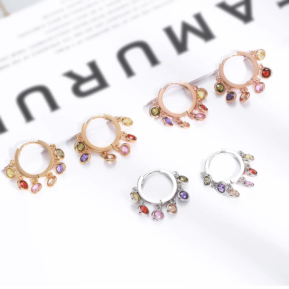 Colorful CZ Crystal Hoop Earrings for Women