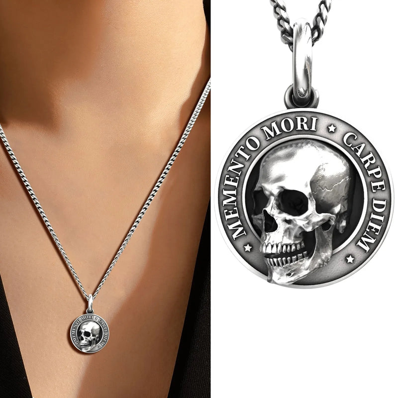 Small Circle Pendant Necklace Skullss Pendant Memento Mori Skullss Pendant