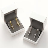 Sterling Silver Cross Hoop Earrings with Zircon Stones