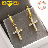 Sterling Silver Cross Hoop Earrings with Zircon Stones