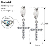 Sterling Silver Cross Hoop Earrings with Zircon Stones
