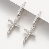 Sterling Silver Cross Hoop Earrings with Zircon Stones