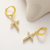 Sterling Silver Cross Hoop Earrings with Zircon Stones