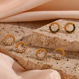Dainty Lucky Circle Green Pearl Stud Earrings Plated Zircon Earring