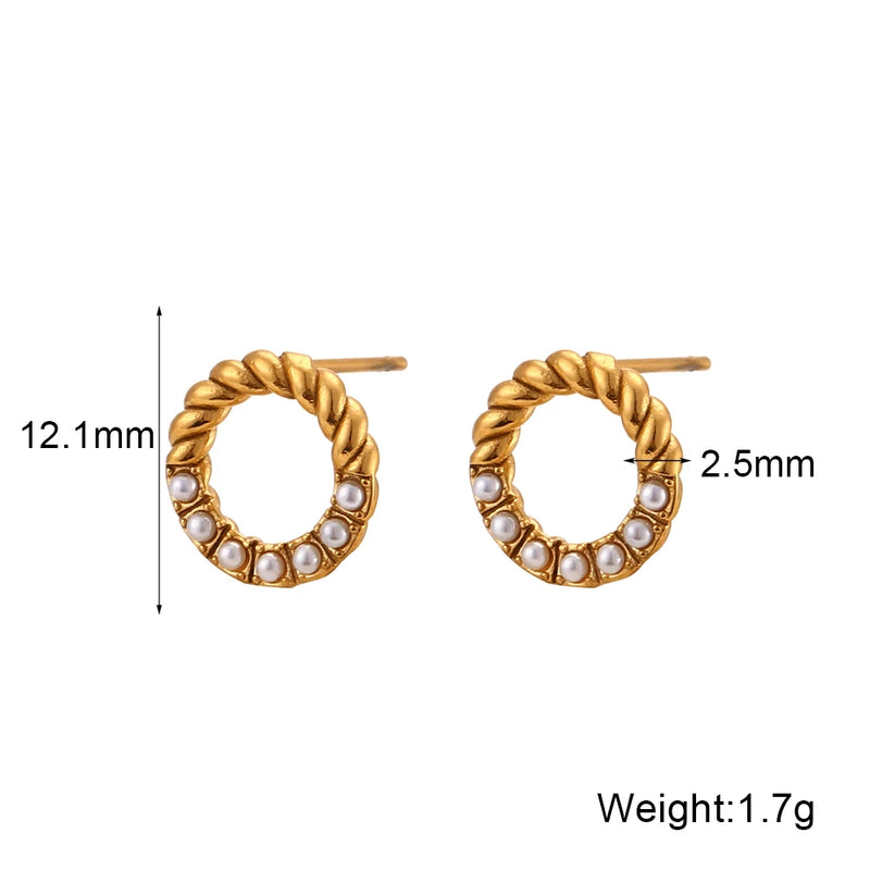 Dainty Lucky Circle Green Pearl Stud Earrings Plated Zircon Earring