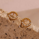 Dainty Lucky Circle Green Pearl Stud Earrings Plated Zircon Earring