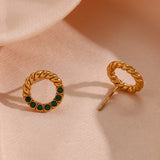 Dainty Lucky Circle Green Pearl Stud Earrings Plated Zircon Earring