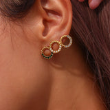 Dainty Lucky Circle Green Pearl Stud Earrings Plated Zircon Earring