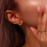 Dainty Lucky Circle Green Pearl Stud Earrings Plated Zircon Earring