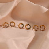 Dainty Lucky Circle Green Pearl Stud Earrings Plated Zircon Earring