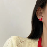 Heart Stud Earrings Red Metal Wedding Party Jewelry