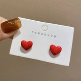 Heart Stud Earrings Red Metal Wedding Party Jewelry