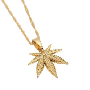 Hip Hop Weed Leaf Pendant Necklace Men Women Jewelry