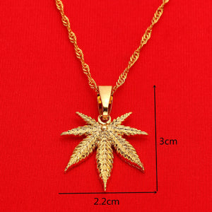 Hip Hop Weed Leaf Pendant Necklace Men Women Jewelry