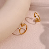 Adjustable Double Heart Zircon Ring Stainless Steel