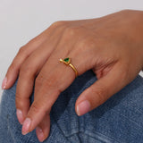 Adjustable Double Heart Zircon Ring Stainless Steel